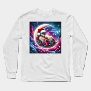 Devon Rex Cat On The Moon Christmas Long Sleeve T-Shirt